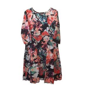 PinkBlush Maternity Dress Women's Size 1XL Floral Crepe Stretch Scallop Raw Hem